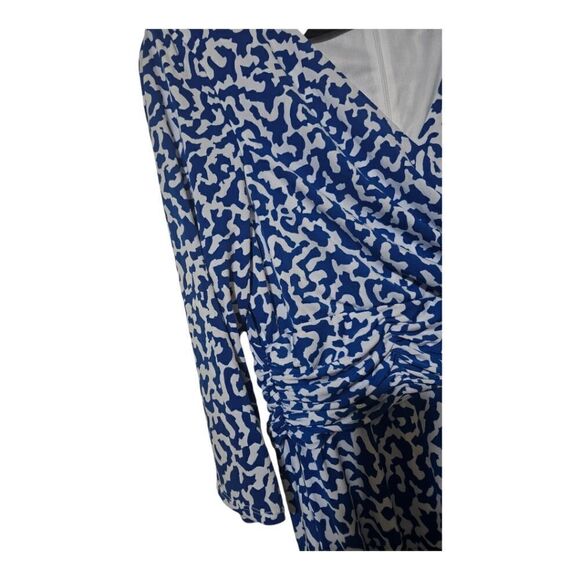 CHRISTOPHER & BANKS Blue White Printed Midi Ruched Waist Dress - Size XL - Picture 6 of 12